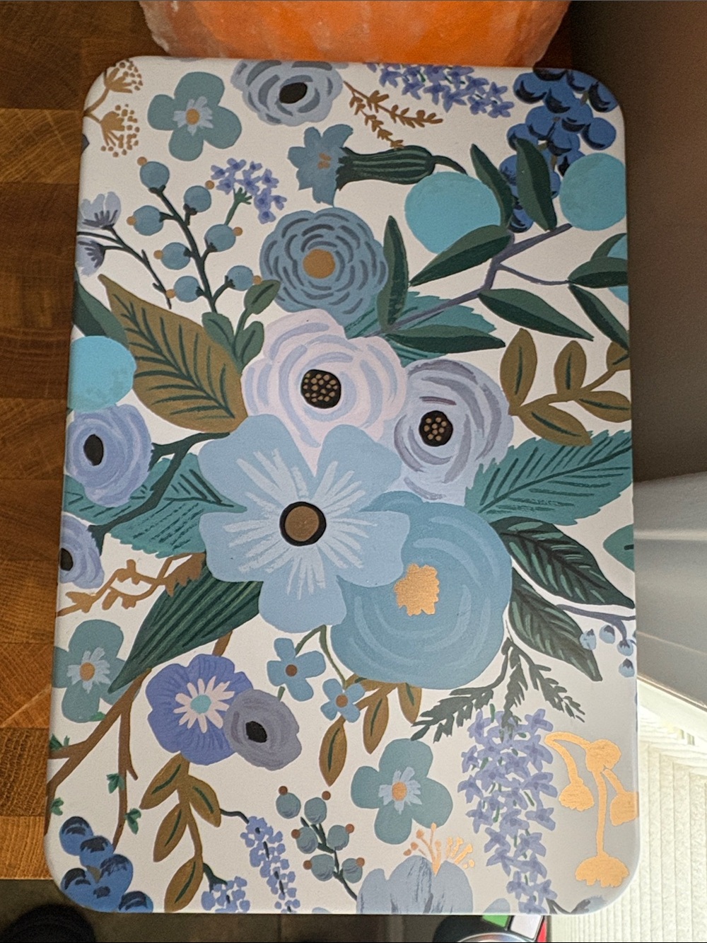 Rifle Paper Garden Party Blue Recipe Box with Brass Label Holder - Picture 2 of 6